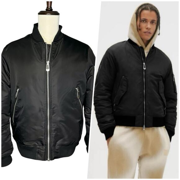 NoizeMenBlack Stringer Short Length 100% Nylon Bomber JacketSize Large